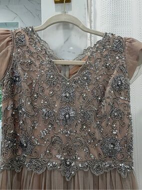 Adrianna Papell Blush Beaded Tulle Gown